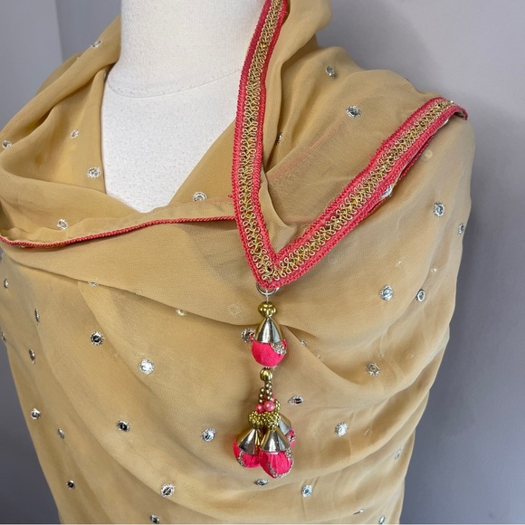 TRADITIONAL SARI DUPATTA Chiffon with Sequin and Bead Embellishments - Picture 3 of 7